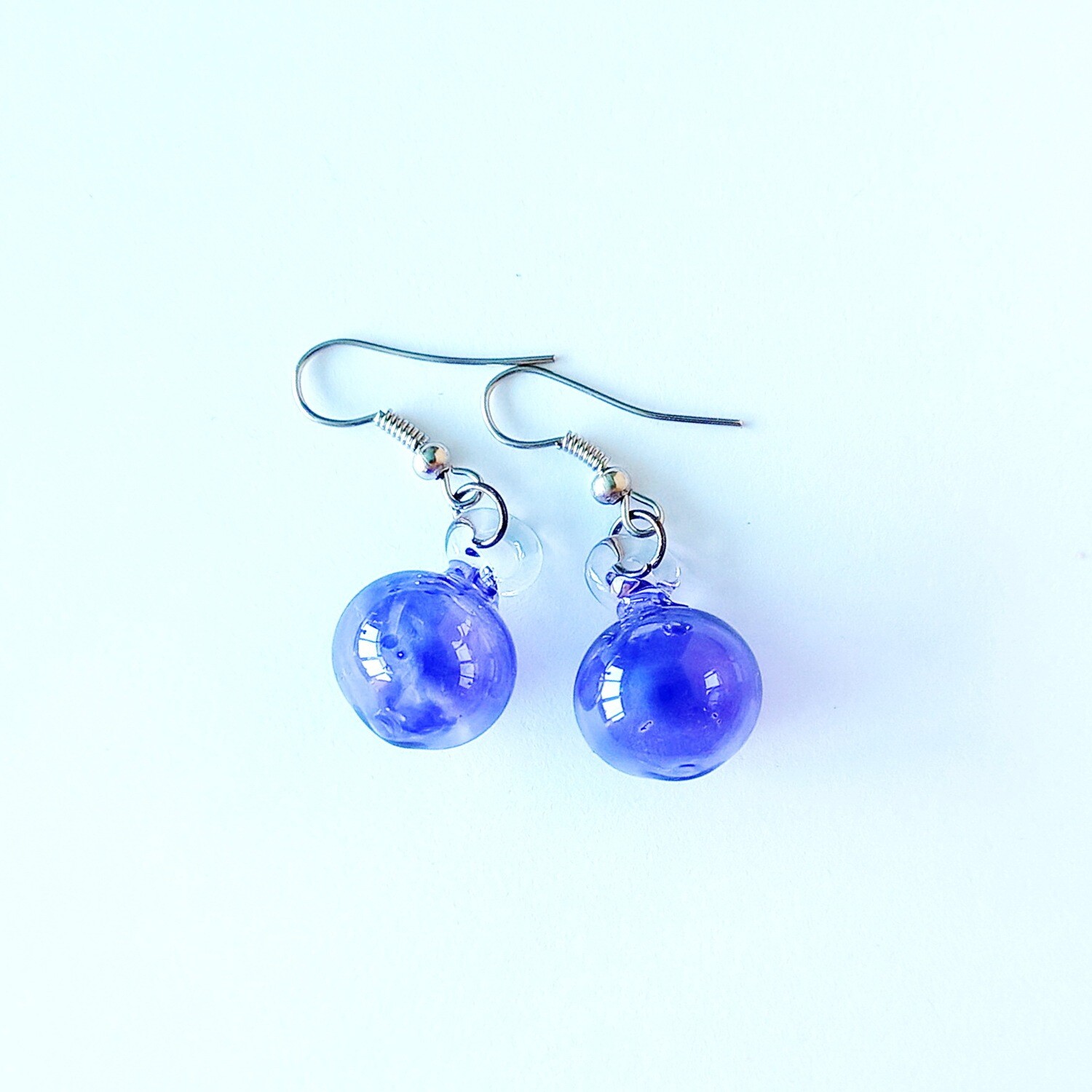 Glass Earrings Round 1cm: Blue