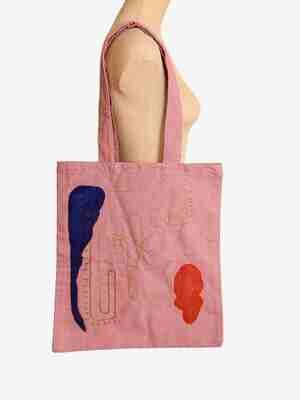 Tote Bag: Hand Painted and Embroidered Pink