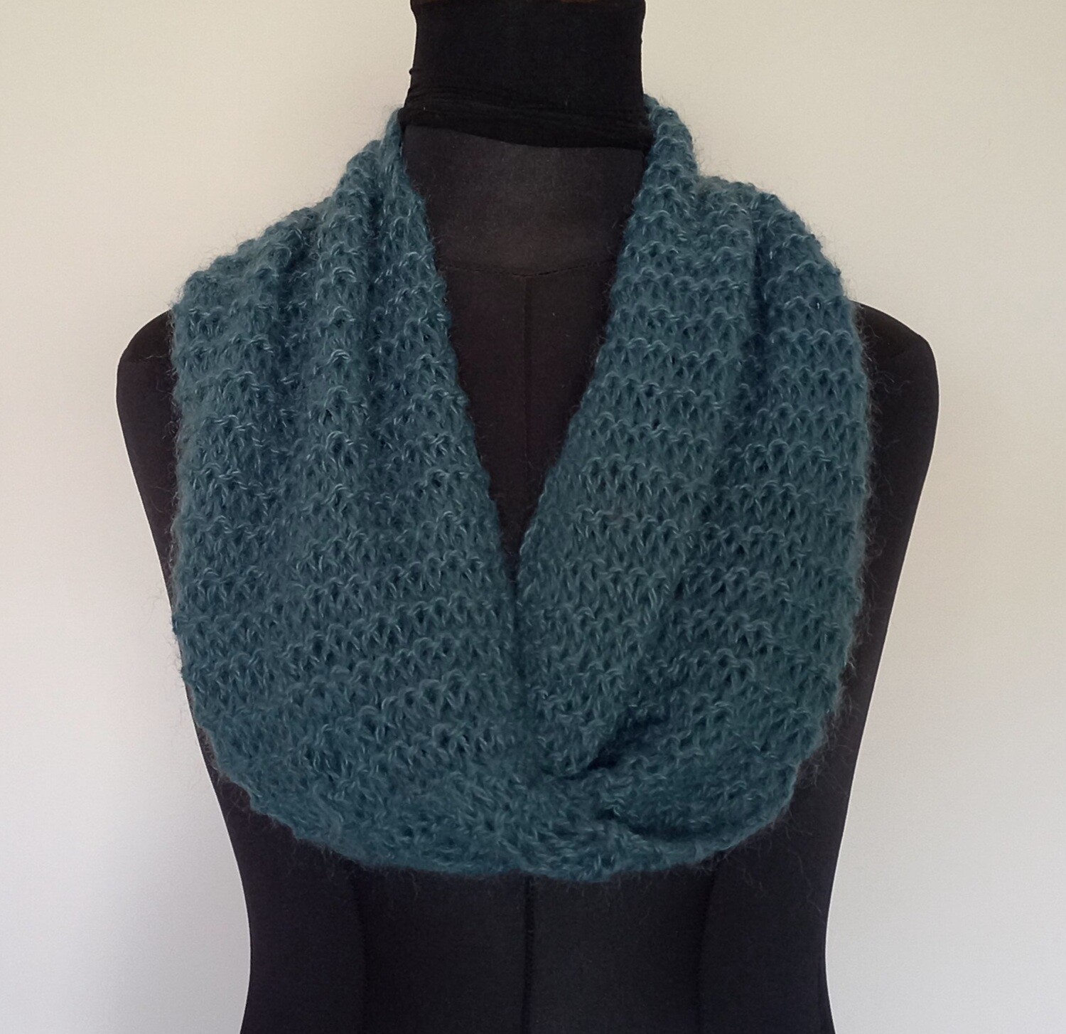 Knit Infinity Scarf in Petroleum Blue Mohair
