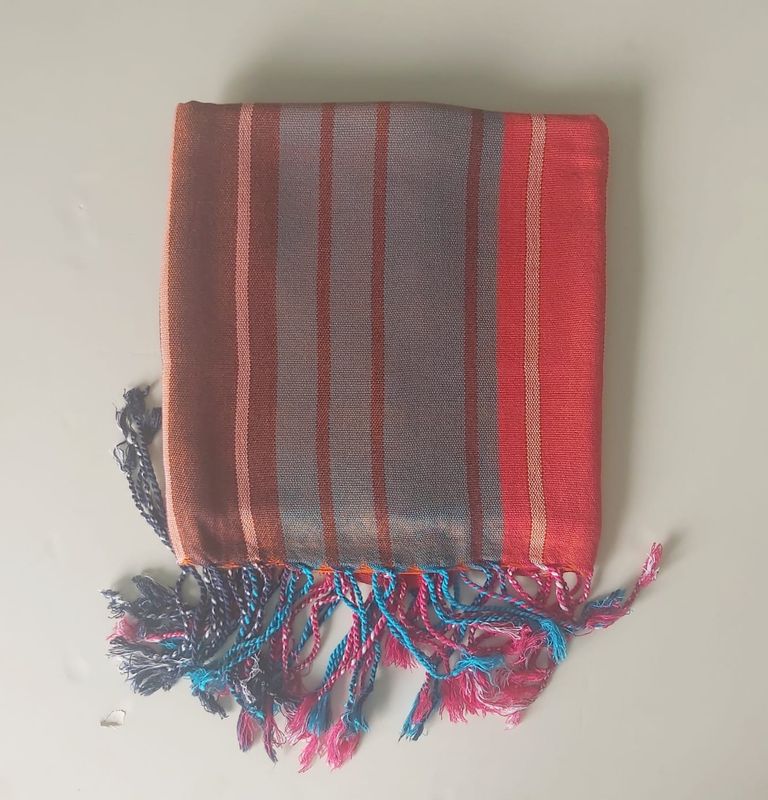 Striped 80cm Wide Shawl: Orange and Blue