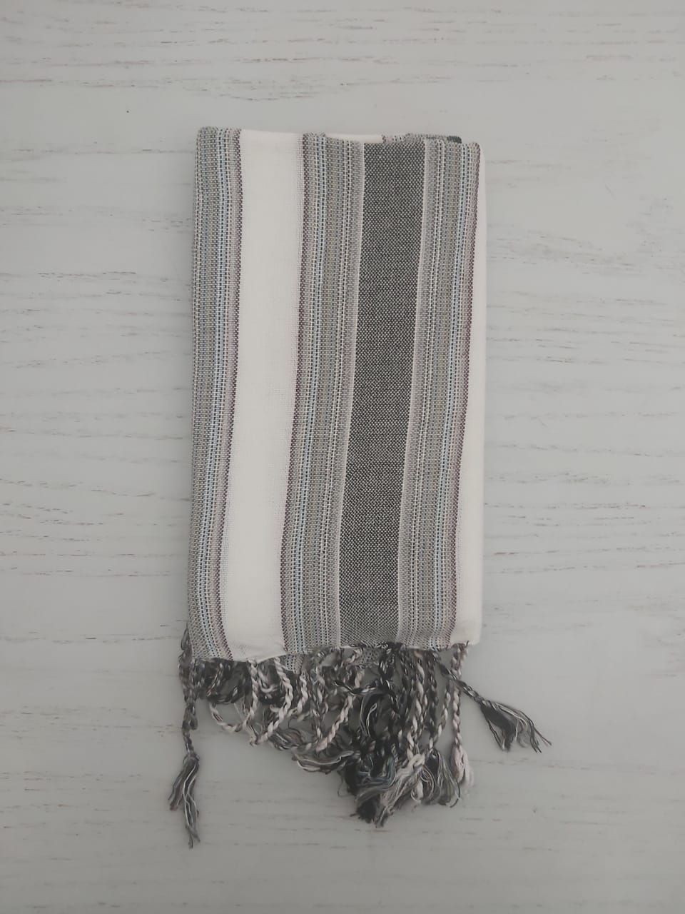 White &amp; Grey Stripes Small Scarf