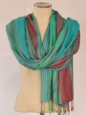 Green &amp; Red  Turquoise stripes Shawl