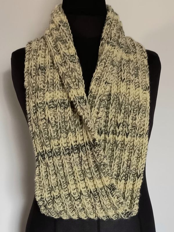Knit Infinity Scarf, yellow and beige