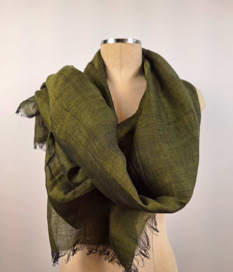 Linen Shawl: Dark Olive