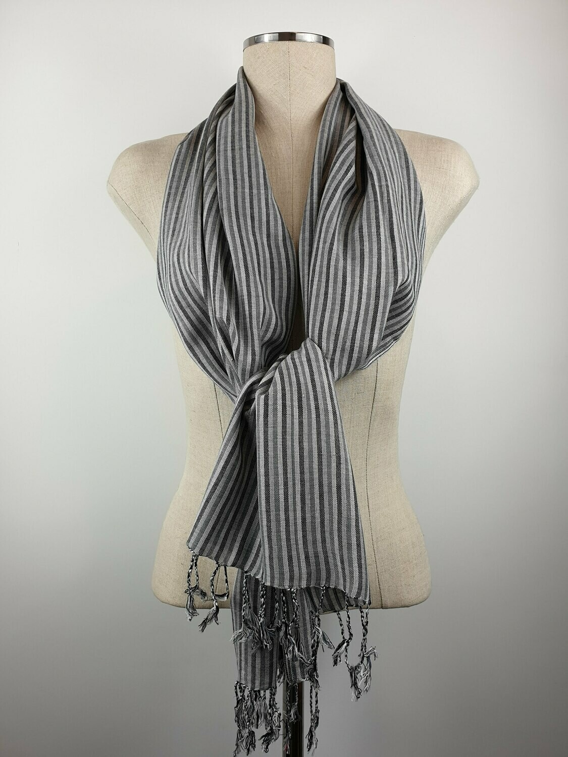 Grey &amp; Silver Thin Stripes Small Scarf