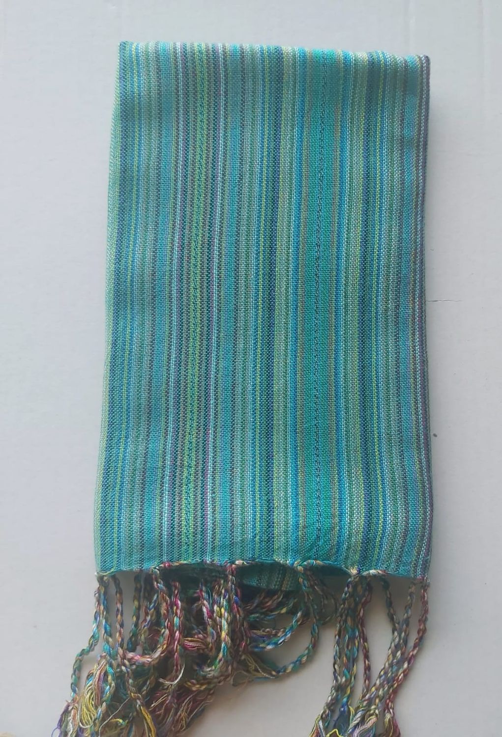 Greenish Turquoise stripes Small Scarf (very thin)