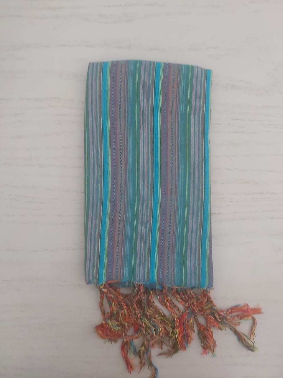 Turquoise with Red Stripes Small Scarf