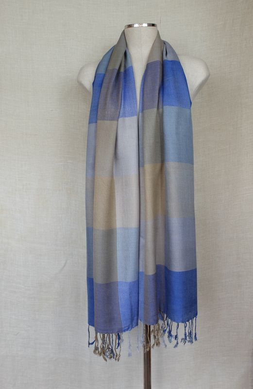 Blue Beige &amp; Grey checkered shawl