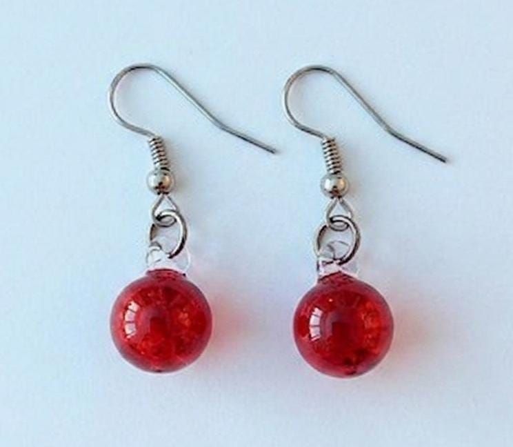 Glass Earrings Round 1cm: Red
