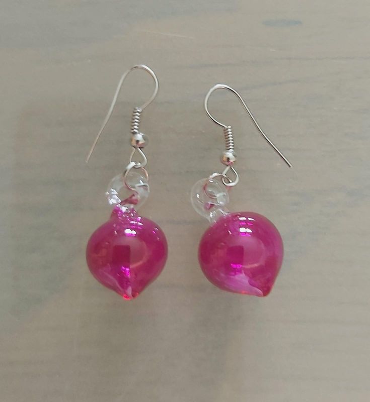 Glass Earrings Round 1cm: Fuchsia
