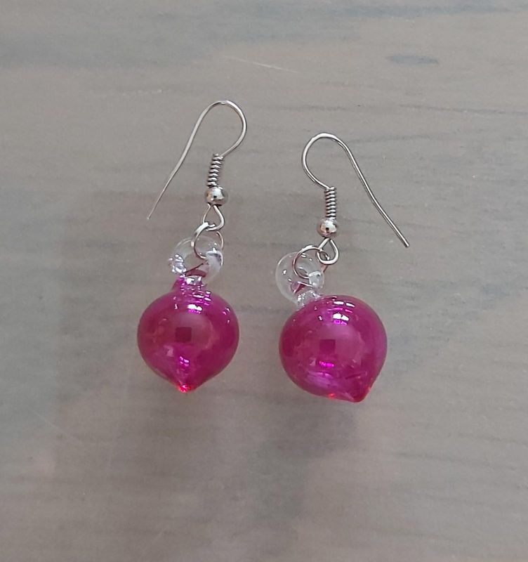Glass Earrings Round 1cm: Fuchsia