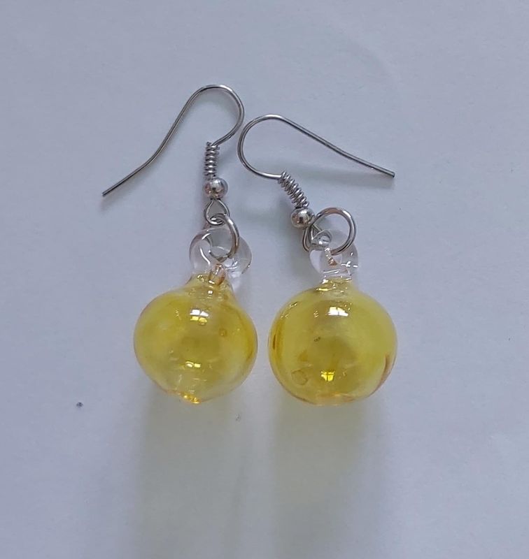 Glass Earrings Round 1cm: Yellow