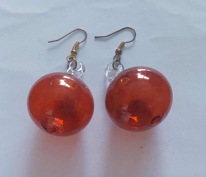 Glass Earrings Round 3 cm: Dark Orange