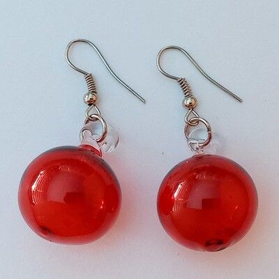 Glass Earrings Round 2 cm: Red