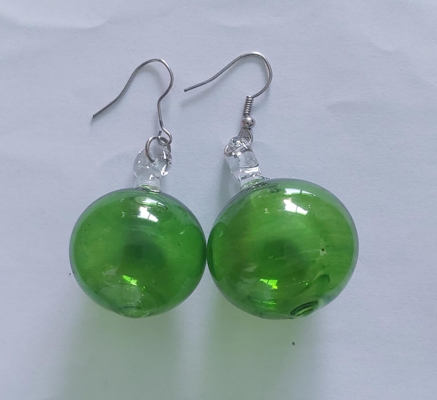 Glass Earrings Round 3 cm: Dark Green