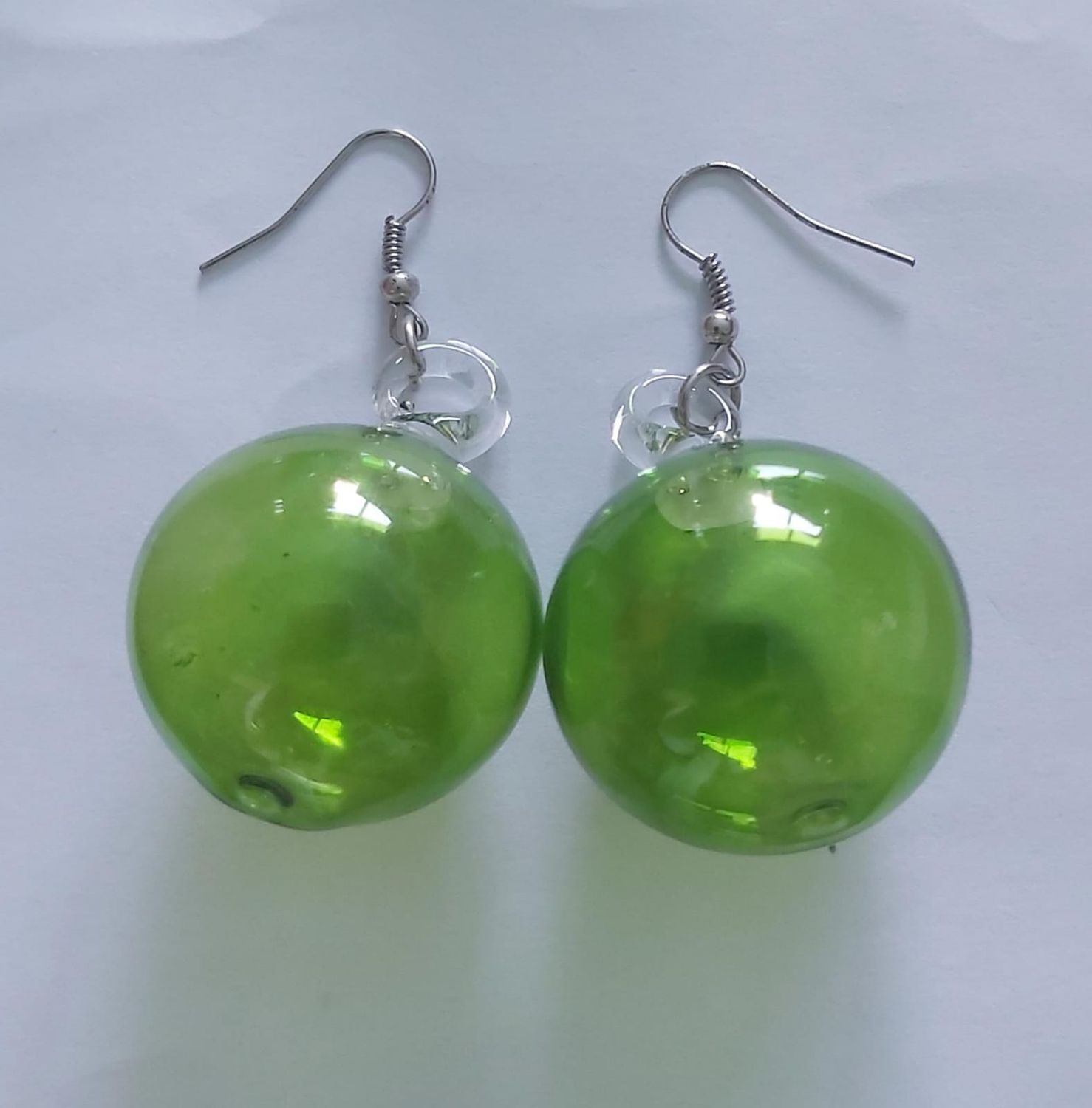 Glass Earrings Round 3 cm: Light Green