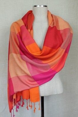 Fuchsia &amp; Orange checkered shawl
