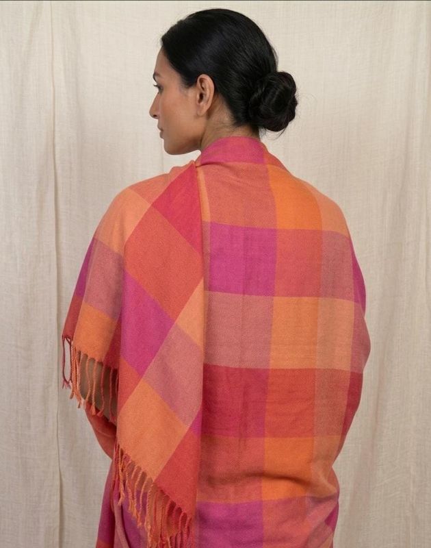 Fuchsia &amp; Orange checkered shawl