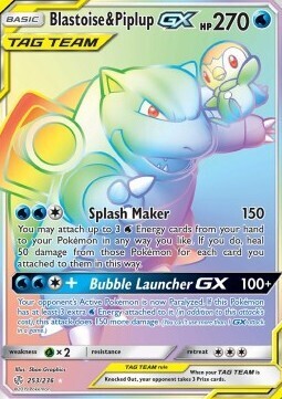 Pokémon - Blastoise &amp; Piplup GX - EN (Rainbow) (Light Played)