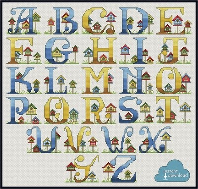 Bird House Alphabet Cross Stitch Pattern PDF + XSD. Bird House ABC. Instant Download