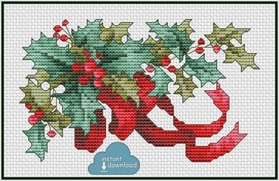 Christmas Holly Cross Stitch Pattern PDF + XSD. Instant Download.