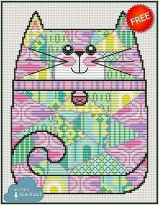 Patchwork Cat Cross Stitch Pattern PDF + XSD. Instant Download. FREE
