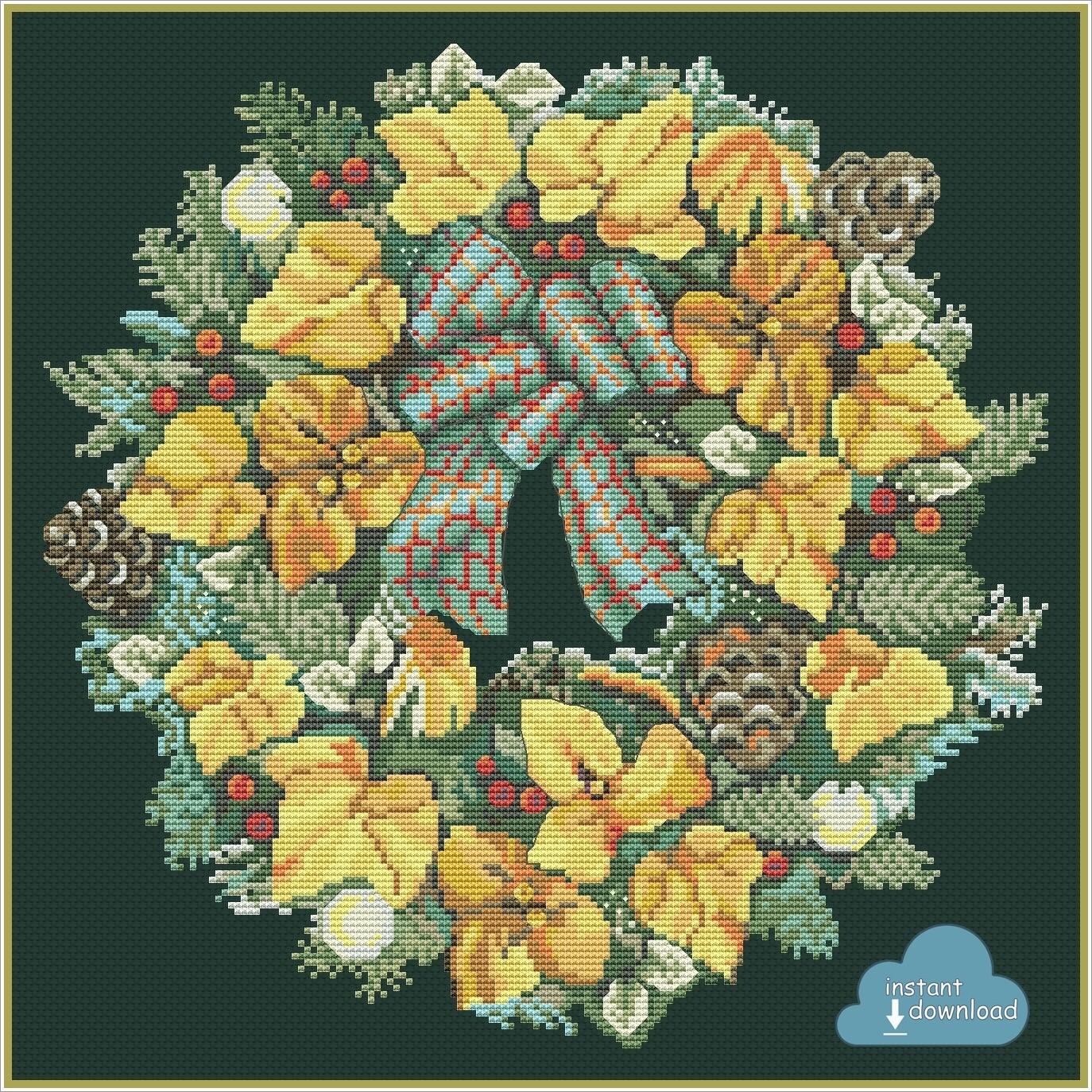 Festive Wreath Cross Stitch Pattern PDF + XSD. Instant Download