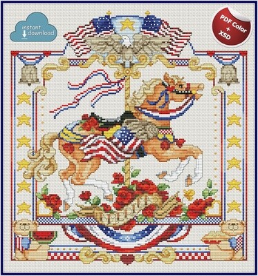 Carousel Horses July Cross Stitch Pattern PDF Color + XSD. Instant Download. Only 5 in stock!