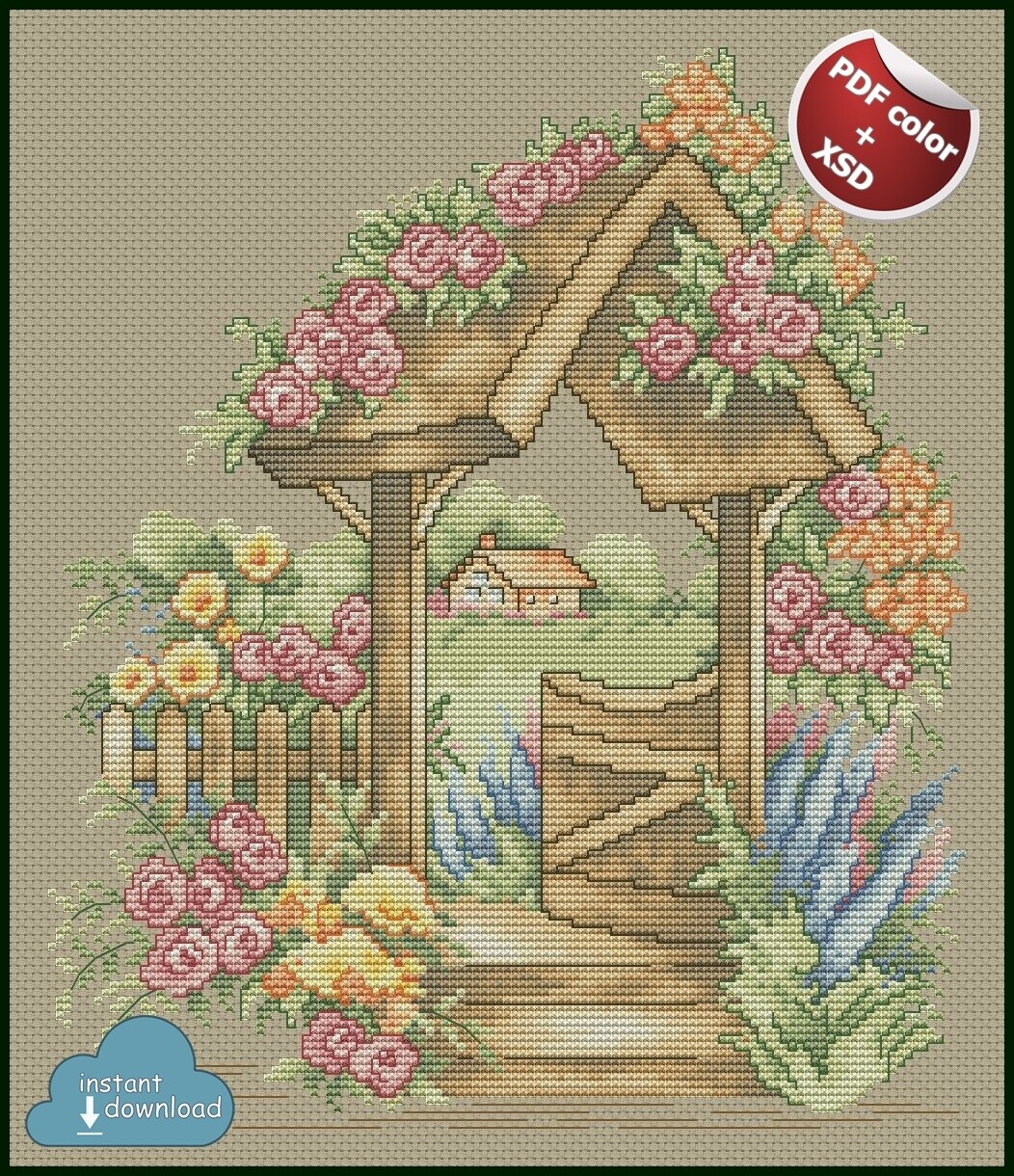 Rose Garden Cross Stitch Pattern PDF + XSD. Instant Download. Only 5 in stock!