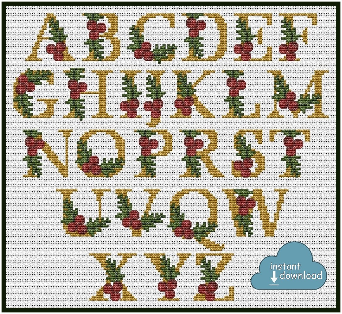 Christmas Alphabet Cross Stitch Pattern PDF. Instant Download