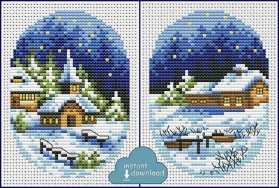 Christmas Village Cards Set #2 Cross Stitch Pattern PDF + XSD. Instant Download