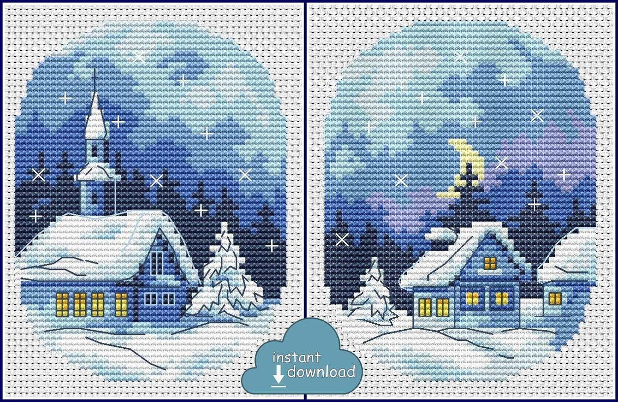 Christmas Village Cards Set #1 Cross Stitch Pattern PDF + XSD. Instant Download