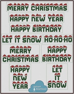 Christmas & New Year Greetings Set Cross Stitch Pattern PDF. Instant Download.