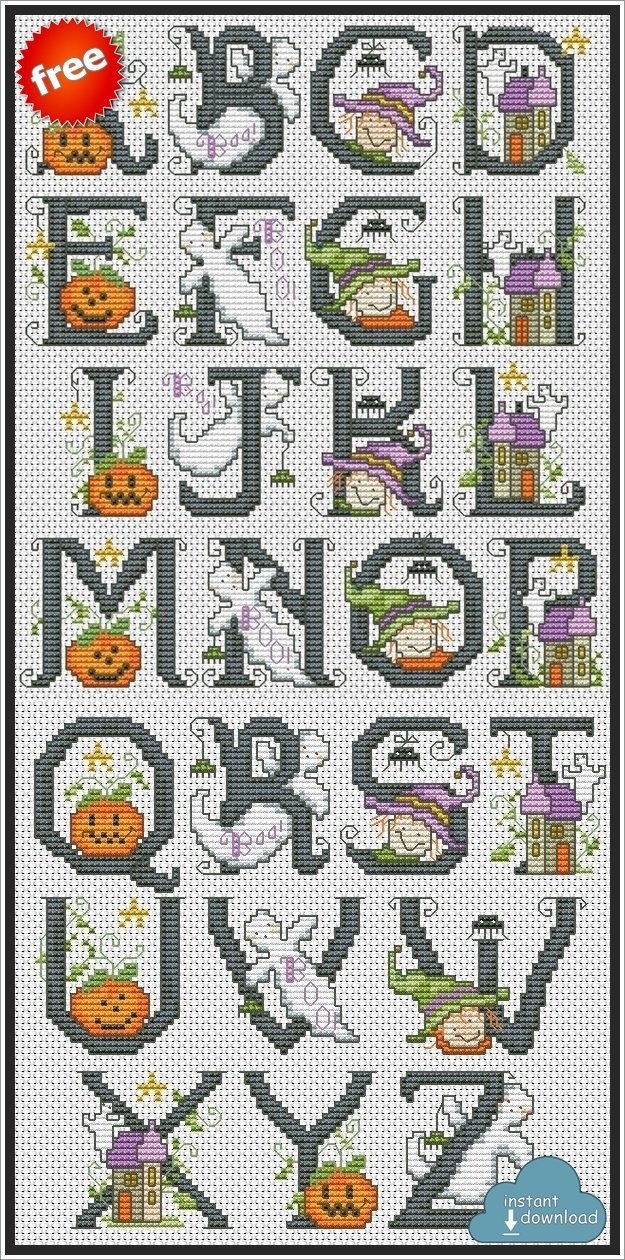 Halloween ABC Cross Stitch Pattern PDF + XSD. Spooky ABC Cross Stitch Chart PDF. Instant Download. Free