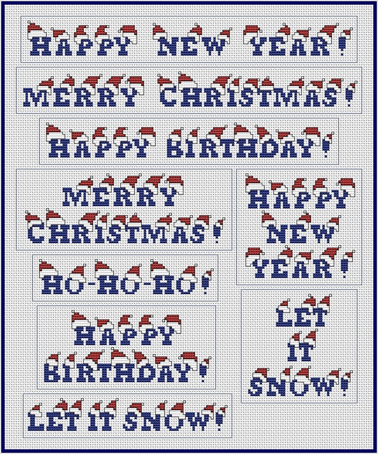 Christmas & New Year Hats Greetings Set Cross Stitch Pattern PDF. Instant Download.