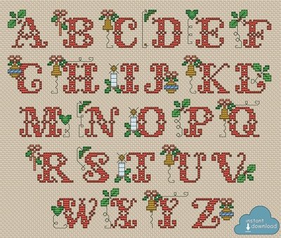 Christmas Alphabet Monogram Cross Stitch Pattern PDF + XSD. Traditional ABC Cross Stitch Chart PDF. Instant Download