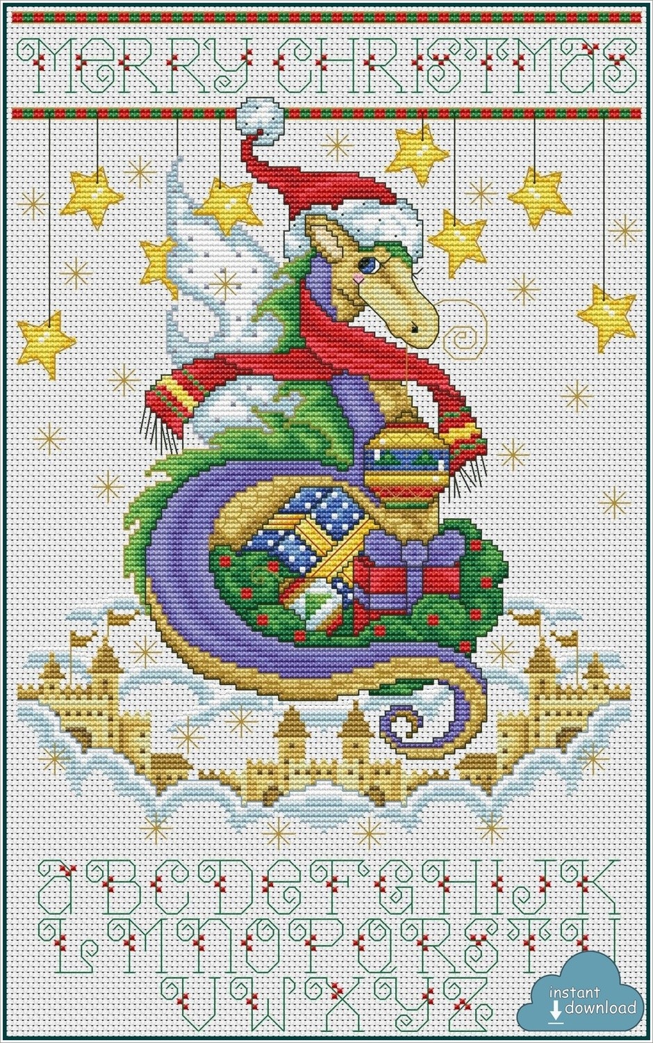 Christmas Dragon Castle Cross Stitch Chart PDF + XSD