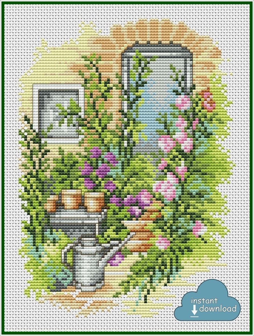 Summer Flowers Cross Stitch Pattern PDF + XSD. Country House Cross Stitch Chart. Instant Download