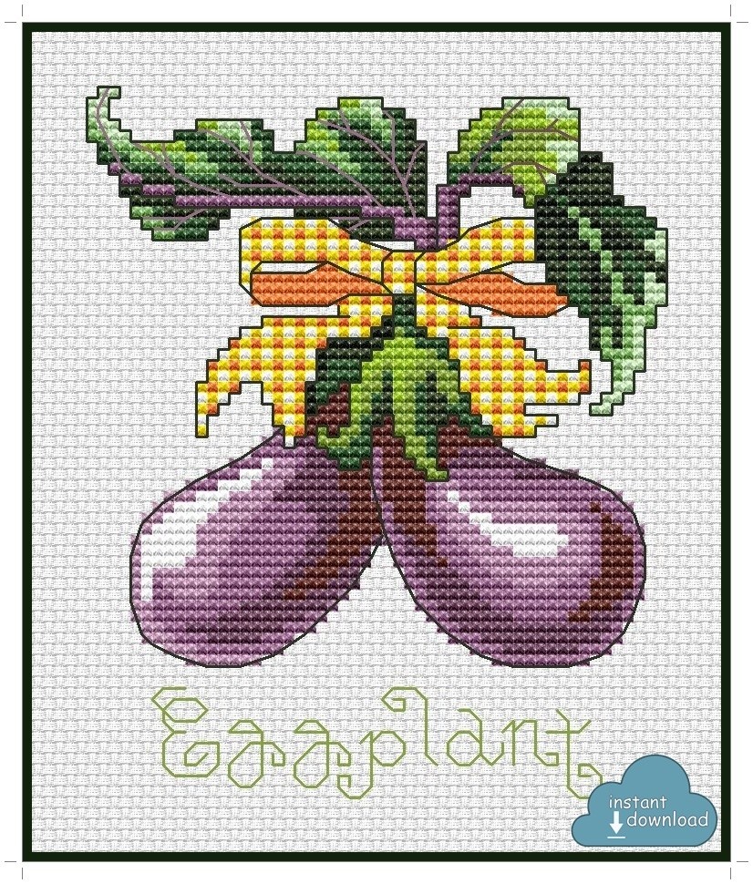 Eggplant Cross Stitch Pattern PDF + XSD. Instant Download.