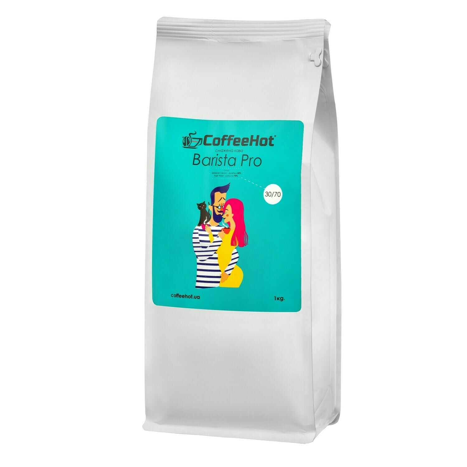 Кава в зернах Barista Pro 30/70 CoffeeHot™, Вага ,  g: 1000, Тип: Купаж арабіка/робуста, Склад:: 30% арабіка — Бразилія Сантос. 70% робуста — Індія Черрі., Помел: Зерна, Обсмаження:: середнє (City+), свіже, Умови зберігання: Зберігати в сухому, прохолодному місці, при температурі від 10 до 17°C, Термін зберігання, міс: 18, Виробник: ФОП Черненко Олександр Вікторович, Україна