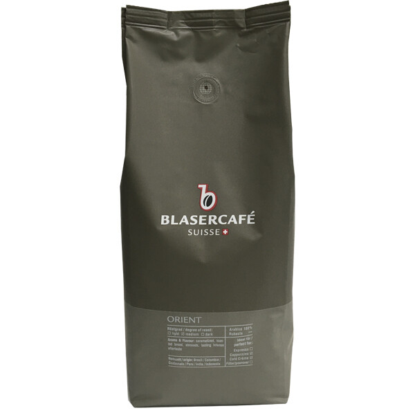 Пачка кави в зернах Blasercafe Orient 1000 г, 100% арабіка з 6 сортів, сіра  упаковка