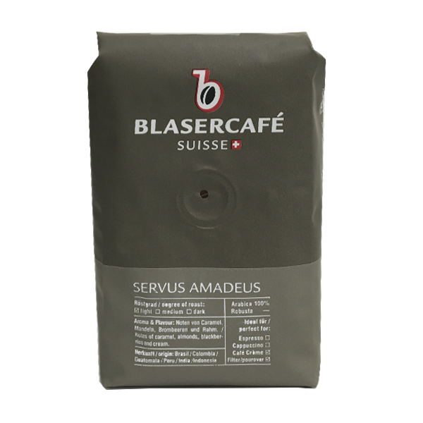 Зерна швейцарської кави без кофеїну Blasercafe Servus Amadeus  купаж арабіки
 