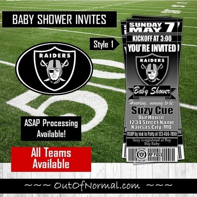 Oakland Raiders Baby Shower Football Ticket Invitation invite
