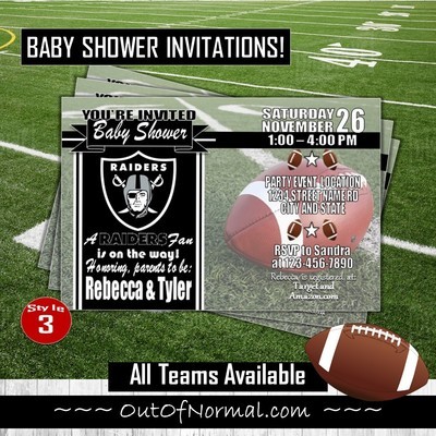 Oakland Raiders 4"x6" NFL Football Baby Shower Invitation