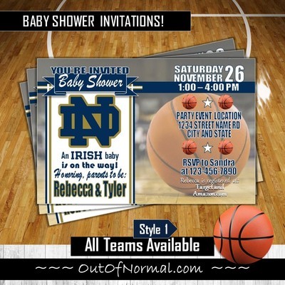 Notre Dame Fighting Irish 4"x6" NCAA College Basketball Baby Shower Invitation