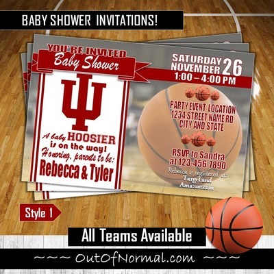 Indiana University IU Hoosiers 4"x6" NCAA College Basketball Baby Shower Invitation