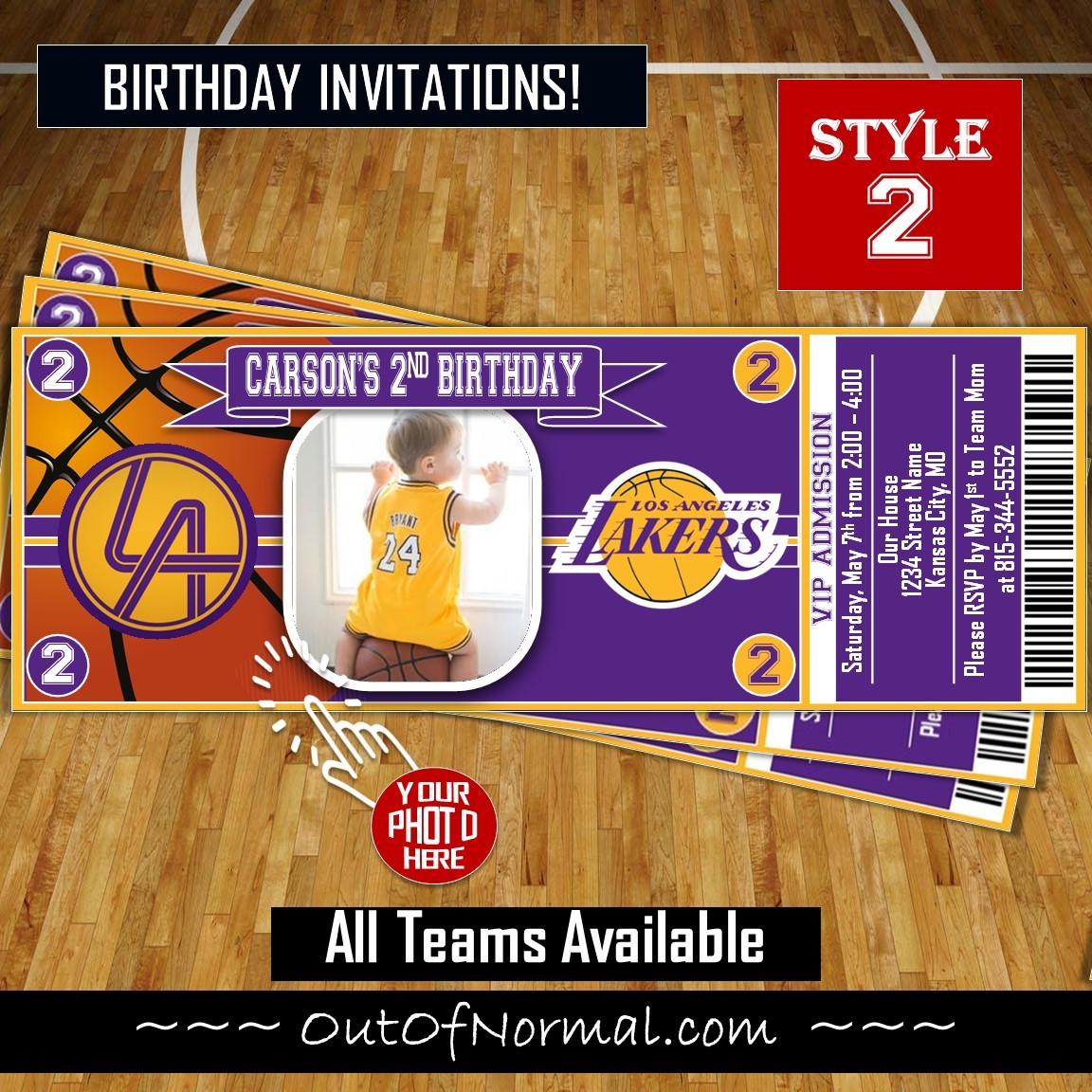 Los Angeles Lakers Themed Ticket Invitation Lakers Ticket 