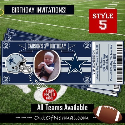 Dallas Cowboys NFL Football Birthday Invitation Ticket Style