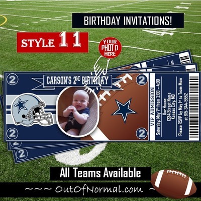 Dallas Cowboys NFL Football Birthday Invitation Ticket Style
