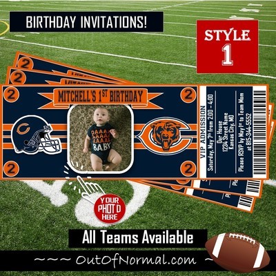 Chicago Bears NFL Football Birthday Invitation Ticket Style